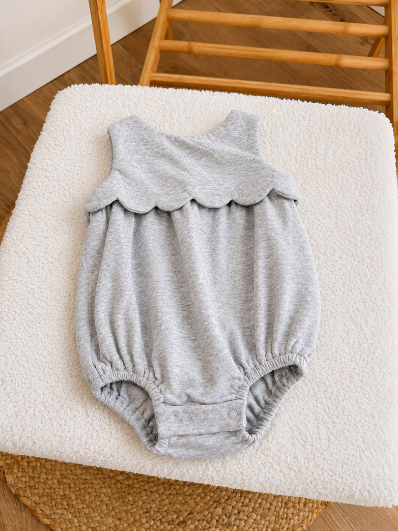 Barboteuse Jacadi fille 3 mois gris coton festons sans manches