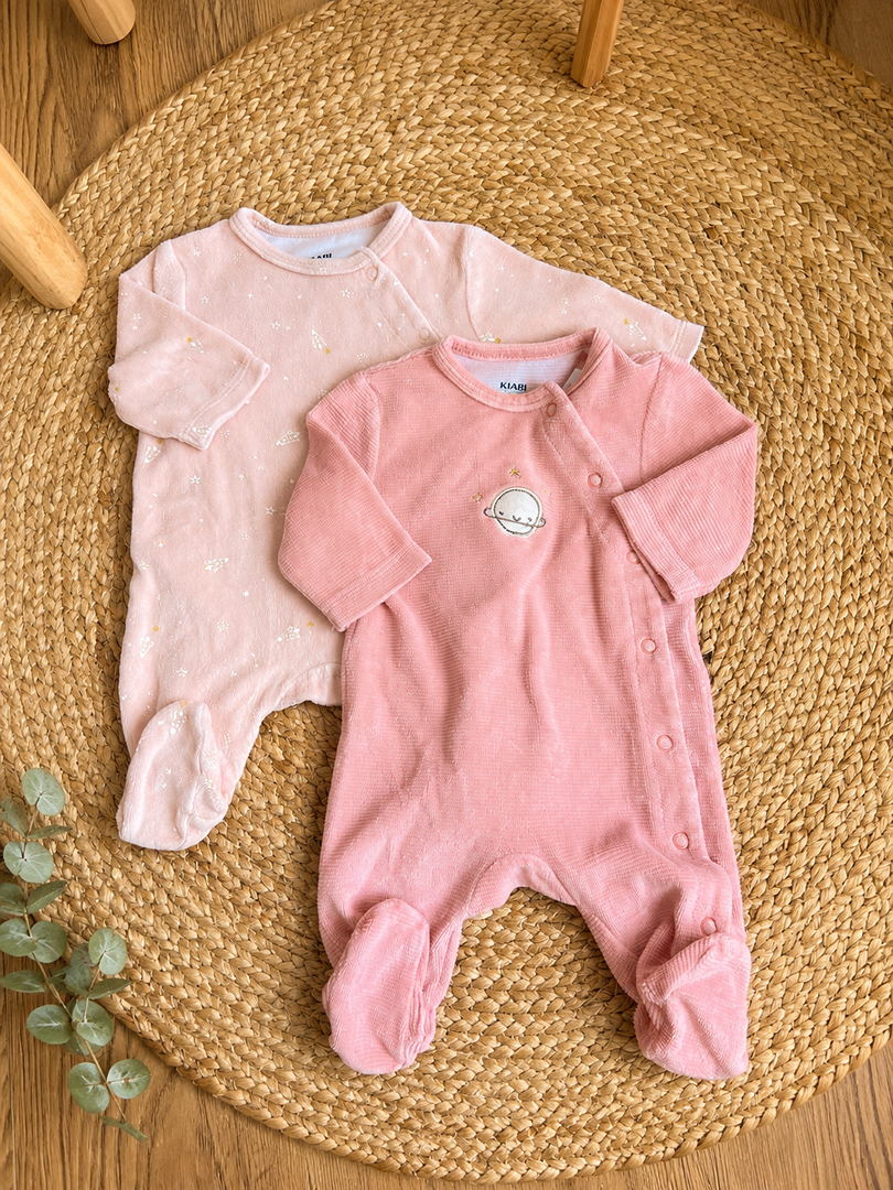 Lot de 2 pyjamas 1 pièce velours fille Kiabi rose 1 mois