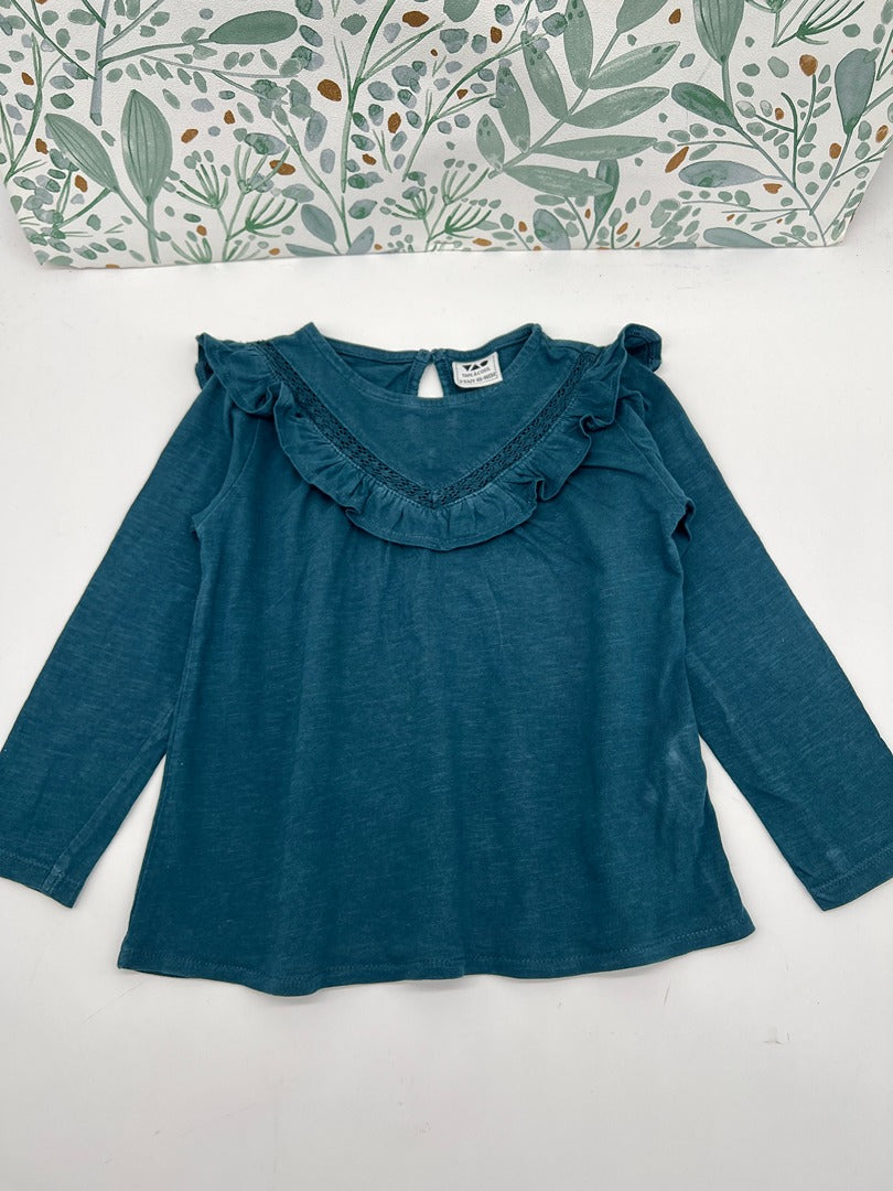 T-shirt manches longues fille Tape à l'oeil Tao - 2 ans 3 ans - vert/bleu emeraude