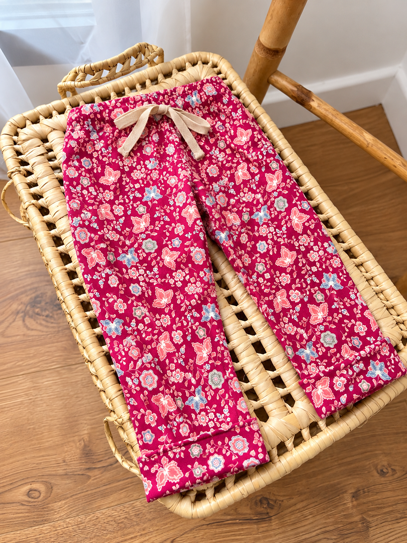 Pantalon fille Frangin Frangin rose fleuri mi-saison 12 mois - 18 mois