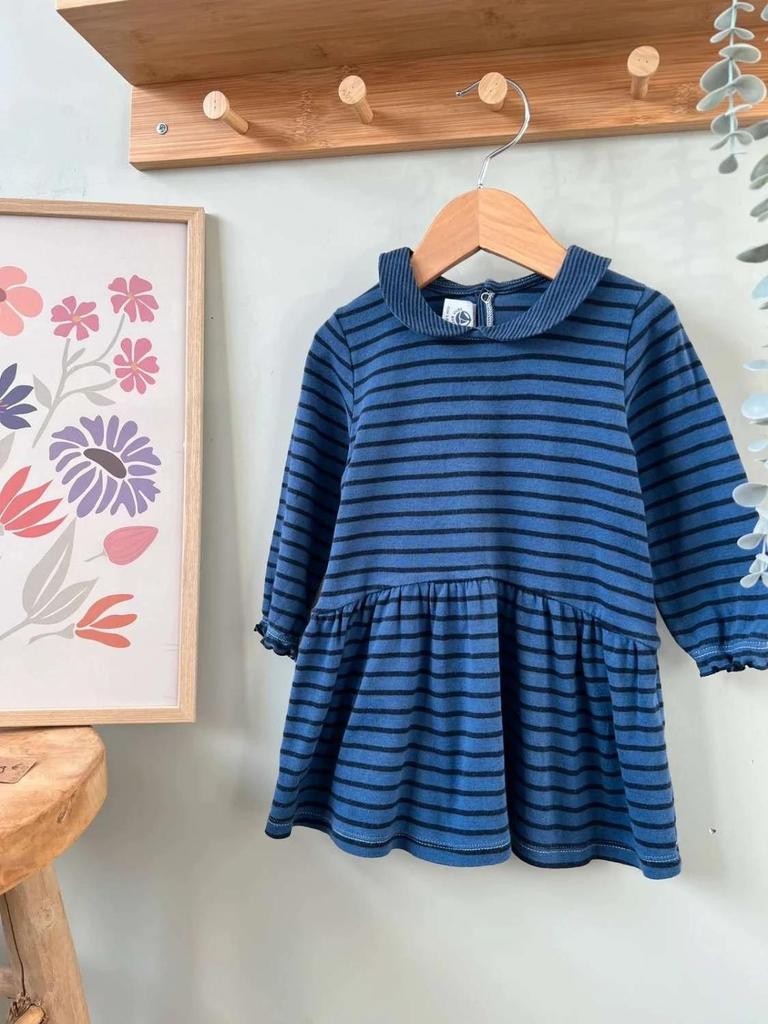 Robe rayée bleue marine avec col fille - Petit Bateau 18 mois - 100% coton
