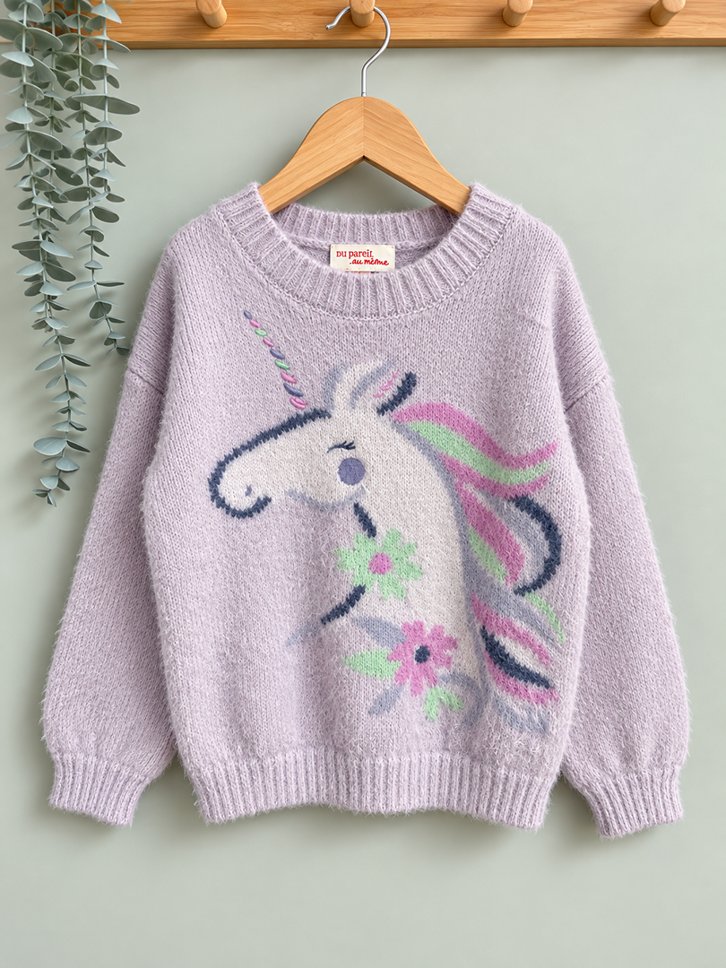 Pull fille du pareil au même rose violet 5 ans hiver manches longues motif licorne