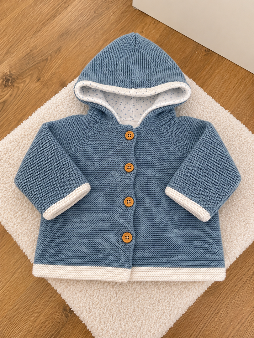 Veste à capuche tricot Cyrillus 6 mois bleu garçon mi-saison manches longues