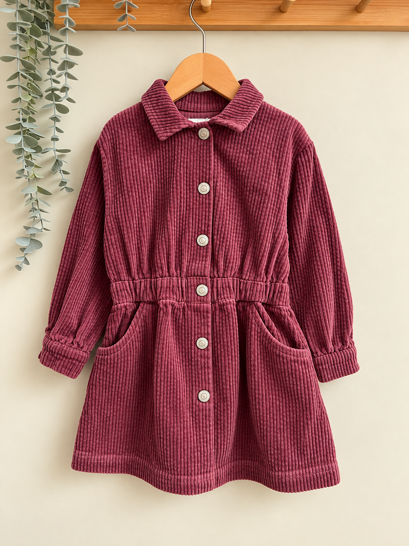 Robe chemise velours vertbaudet fille 4 ans automne hiver manches longues bordeaux