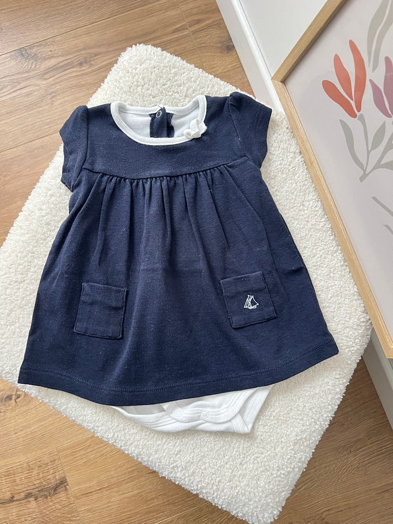 Robe body Petit Bateau bébé fille 3 mois bleu marine été