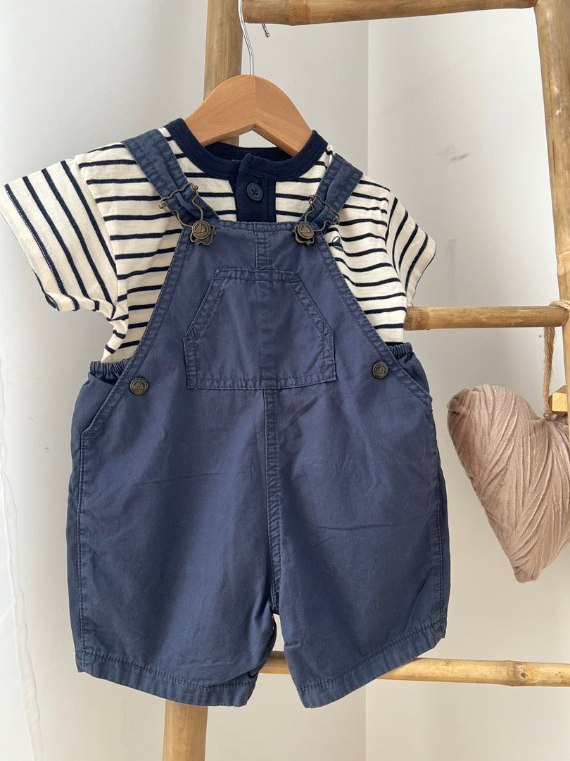Ensemble Petit Bateau 6 mois garçon salopette t-shirt été