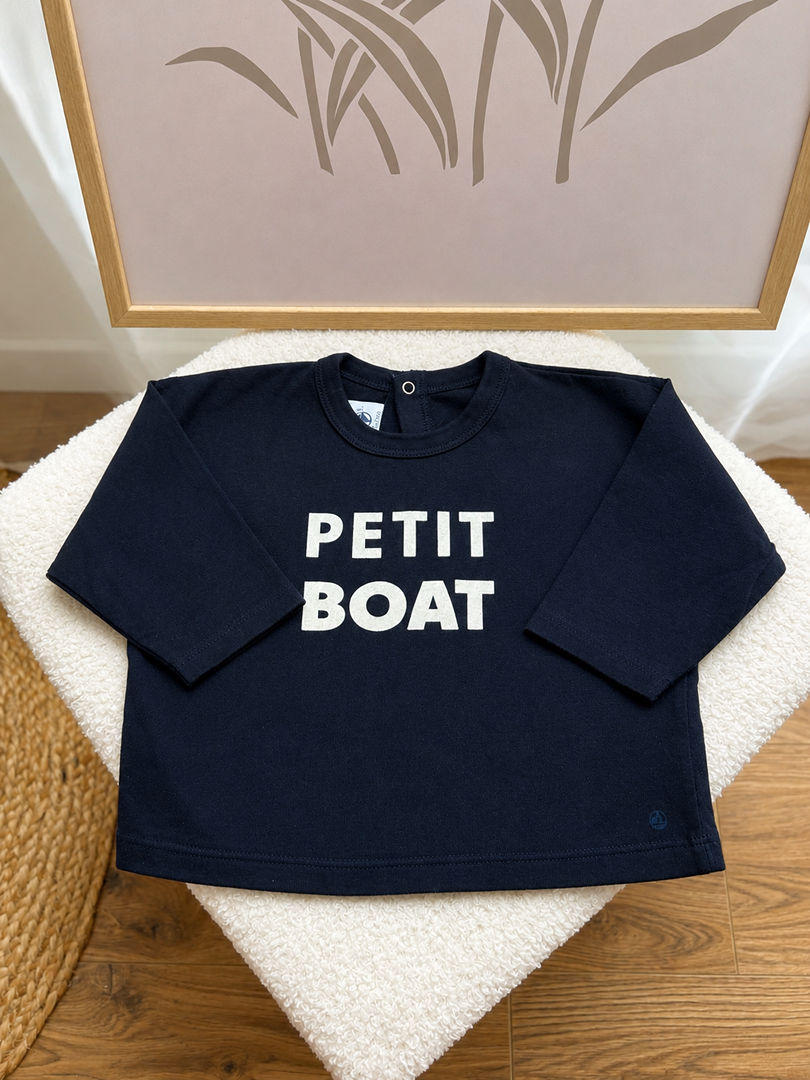 T-shirt manches longues Petit Bateau 12 mois bleu marine garçon mi-saison