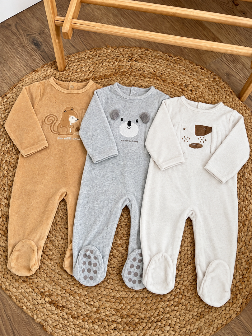 Lot de 3 pyjamas velours mixte hiver 12 mois fille ou garçon
