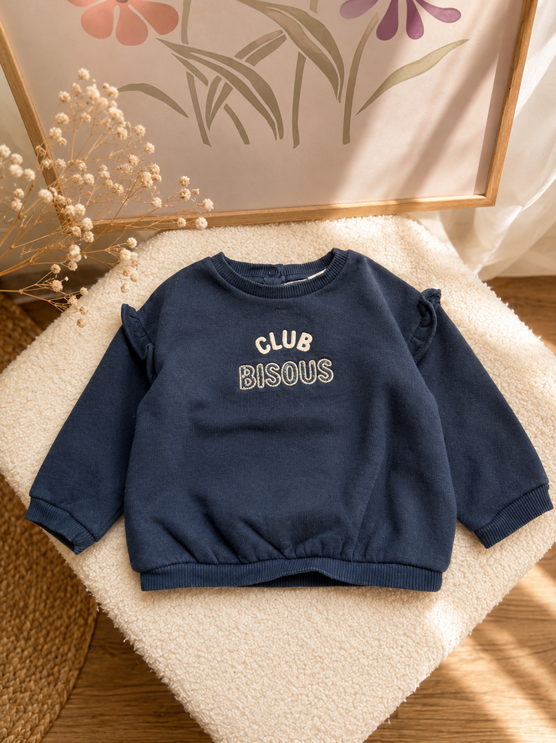 Sweat pull fille Tape à l'œil Tao bleu marine 9 mois hiver manches longues