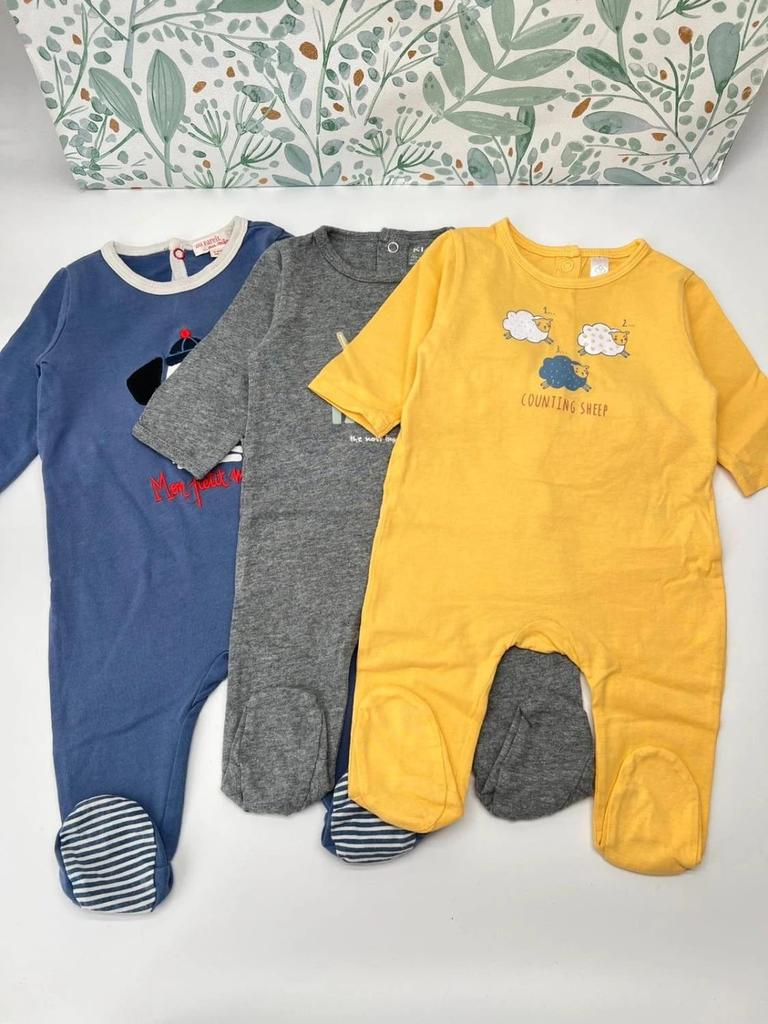 Lot 3 pyjamas 1 pièce en jersey bébé garçon - 3 mois