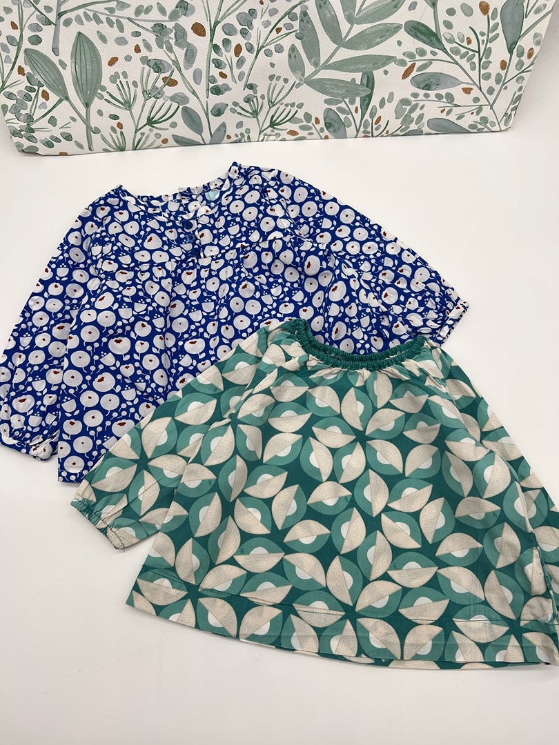 Lot 2 blouses fleuries Obaïbi - 6 mois - Bleu - Fille idéale pour le printemps