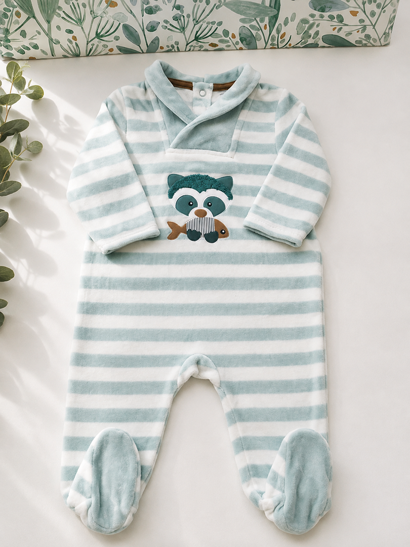Pyjama 1 pièce Velours Hiver Garçon Obaïbi 6 Mois rayé