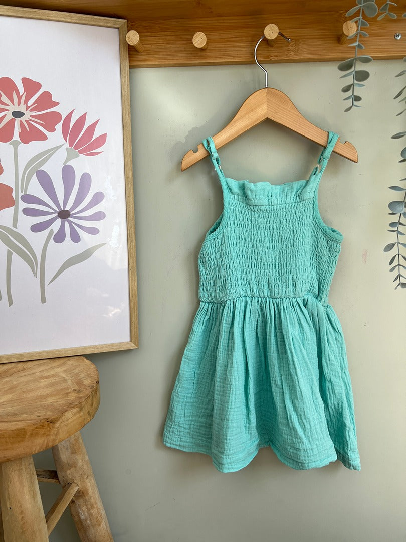 Robe fille gaz de coton Tissaia turquoise 3 ans été coton