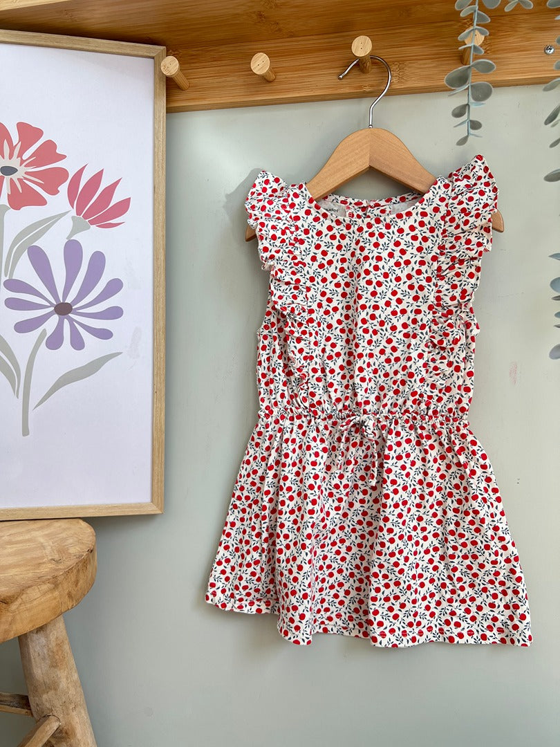 Robe courte fille Vertbaudet 3 ans blanche pommes été