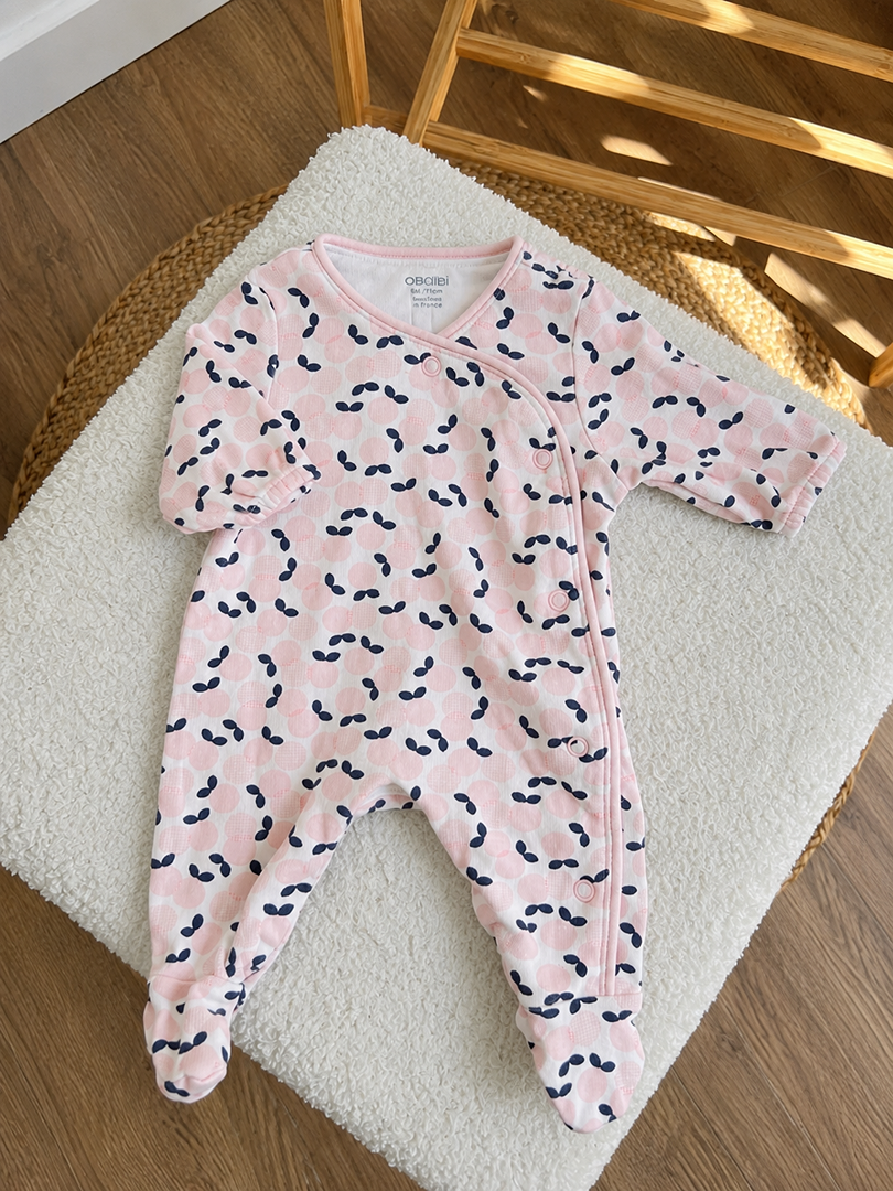 Pyjama 1 pièce jersey grenouillère bébé fille Obaïbi Naissance rose mi-saison fleuri