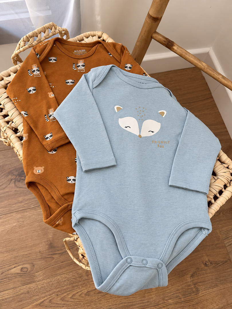 Lot de 2 bodies manches longues bébé fille moutarde et bleu 12 mois col Us