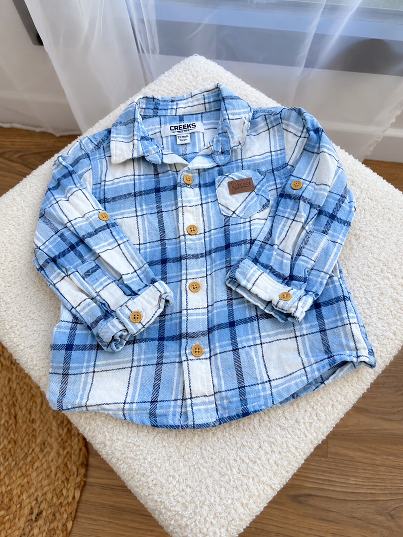 Chemise garçon Creeks bleu et blanc carreaux mi-saison 12 mois