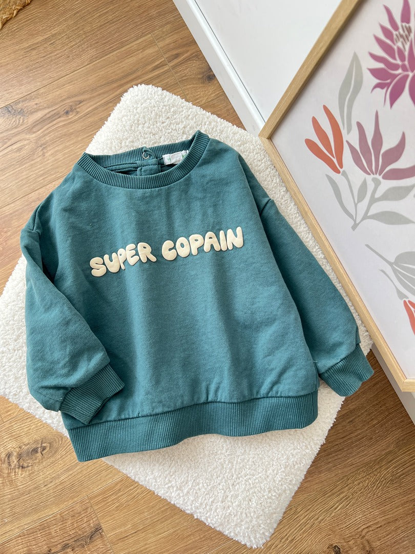 Sweat pull garçon Vertbaudet vert 18 mois super copain