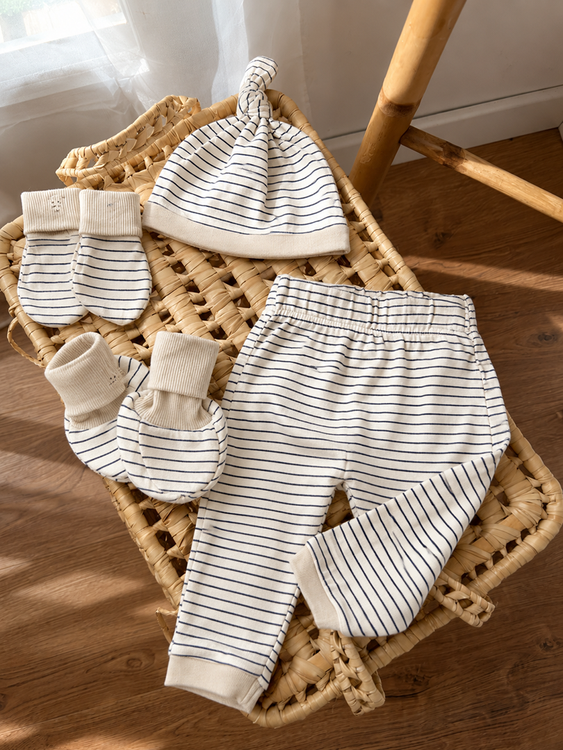 Ensemble bébé mixte H&m 3 mois rayé mi-saison fille ou garçon legging bonnet mouffle gant