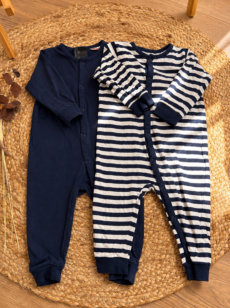Lot de 2 pyjamas H&m 9 mois garçon mi-saison bleu marine sans pieds