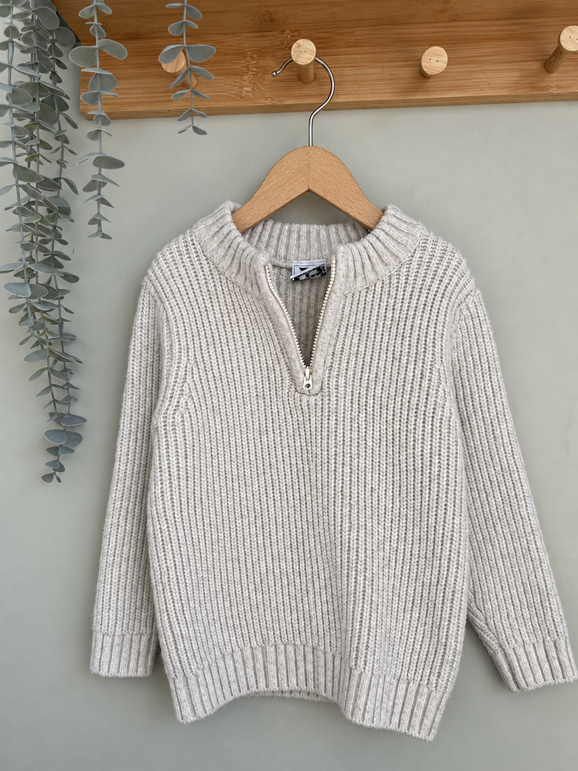 Pull camionneur hiver zippé manches longues Tape à l'œil garçon beige 3 ans