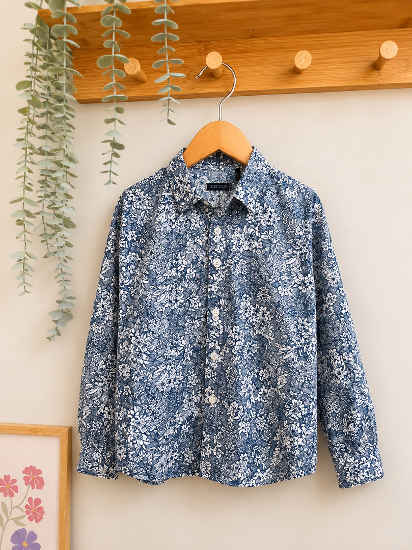 Chemise garçon Ikks floral bleu manches longues 4 ans