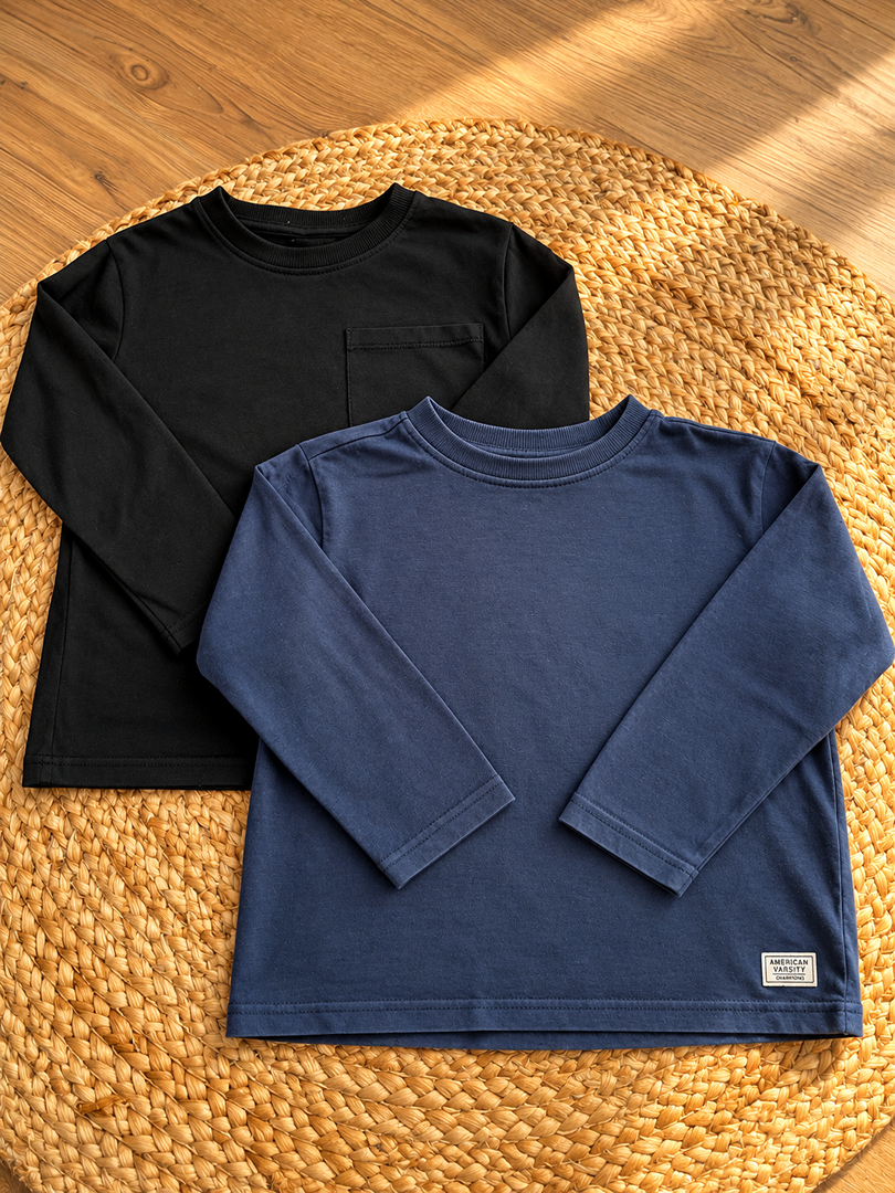 Lot de 2 t-shirts manches longues noir et bleu garçon mi-saison 4 ans Zara Tao
