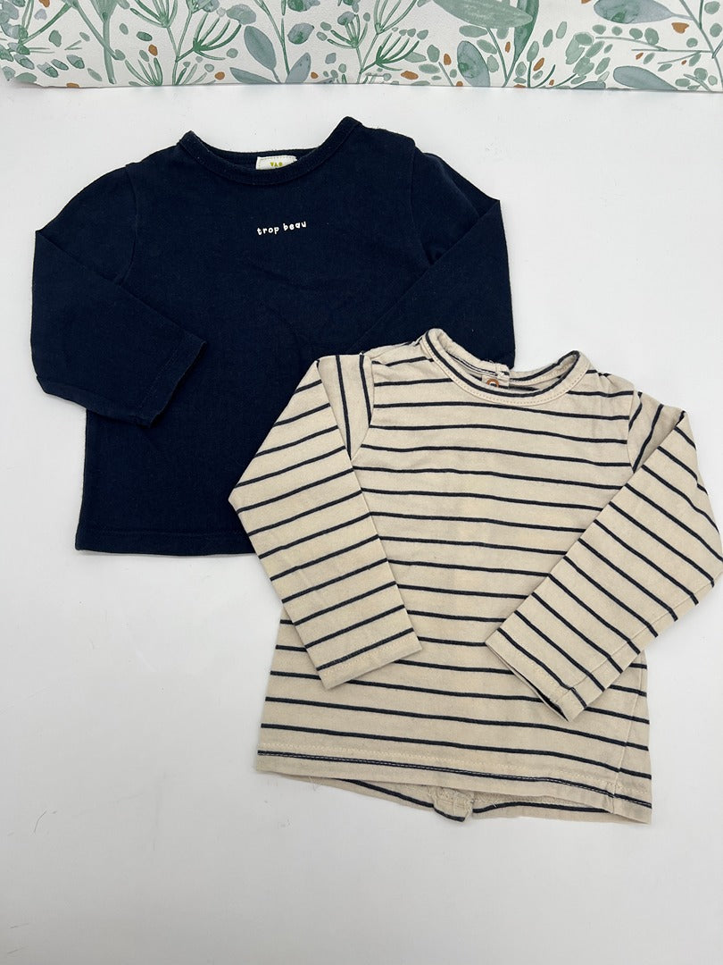 Lot de 2 t-shirts manches longues garçon Vertbaudet & Tao - 9 mois - Bleu marine marinière rayé