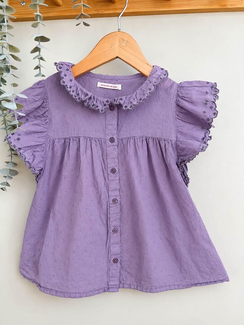 Blouse Monoprix Kids violette 6 ans fille en coton plumetis d'été à manches courtes
