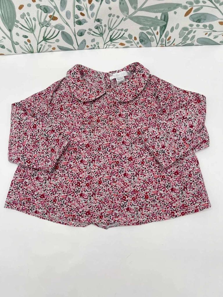 Blouse fleurie Obaïbi – petit col romantique – 6 mois Fille