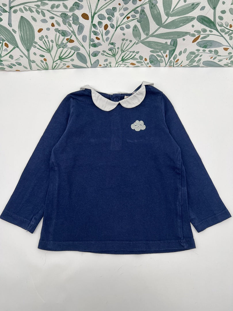 T-shirt manches longues fille joli col Du Pareil au Même Dpam - 18 mois - Bleu marine