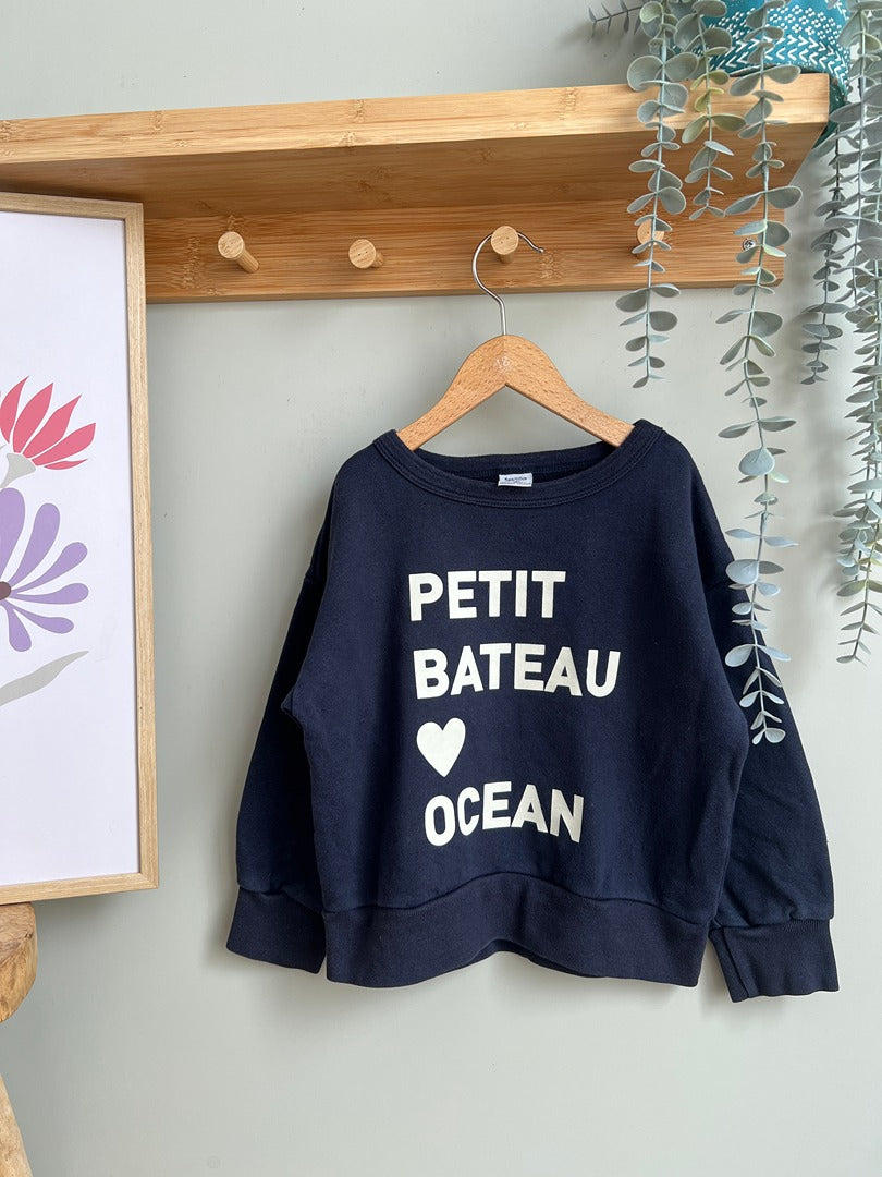 Sweatshirt pull Petit Bateau 5 ans bleu marine mixte mi-saison manches longues fille ou garçon
