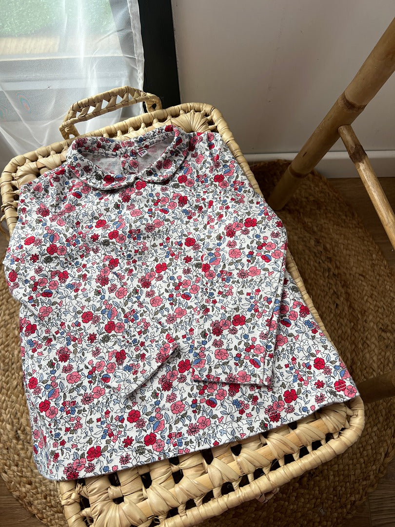 T-shirt floral fille manches longues 2 ans mi-saison joli col