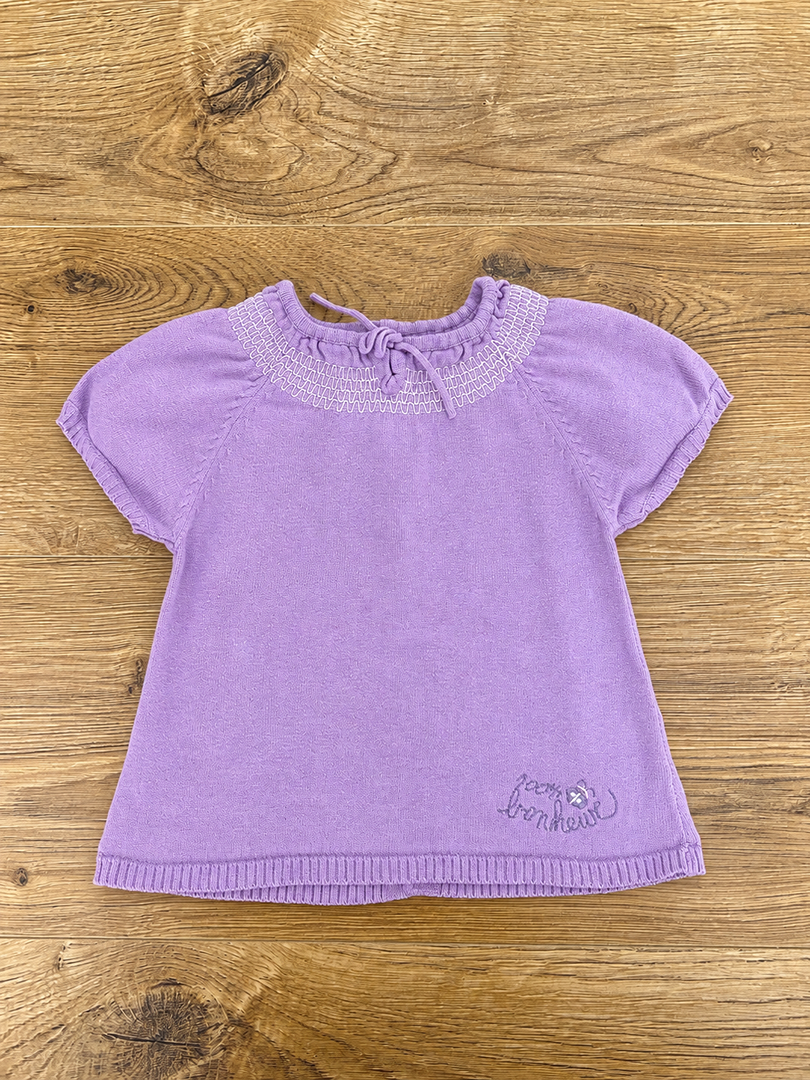 T-shirt maille manches courtes fille Petit Kimbaloo 9 mois lilas
