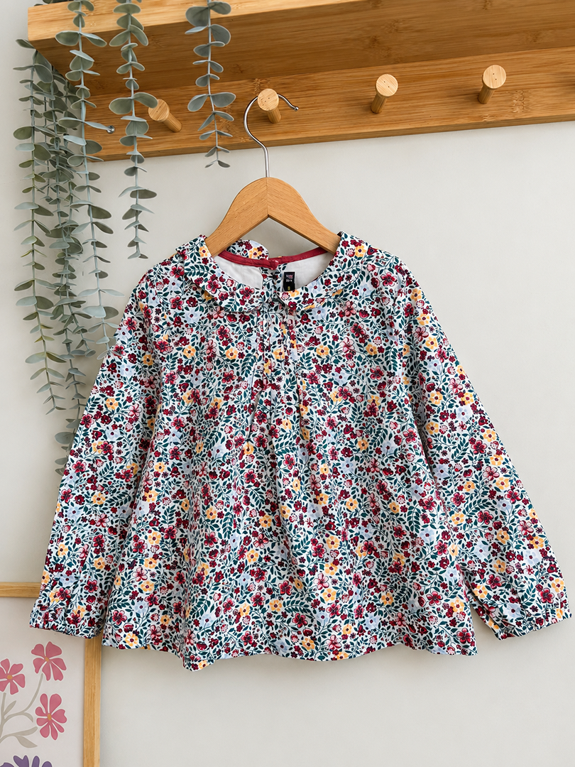 Blouse blanche fleurie fille Sergent Major 5 ans manches longues joli col mi-saison