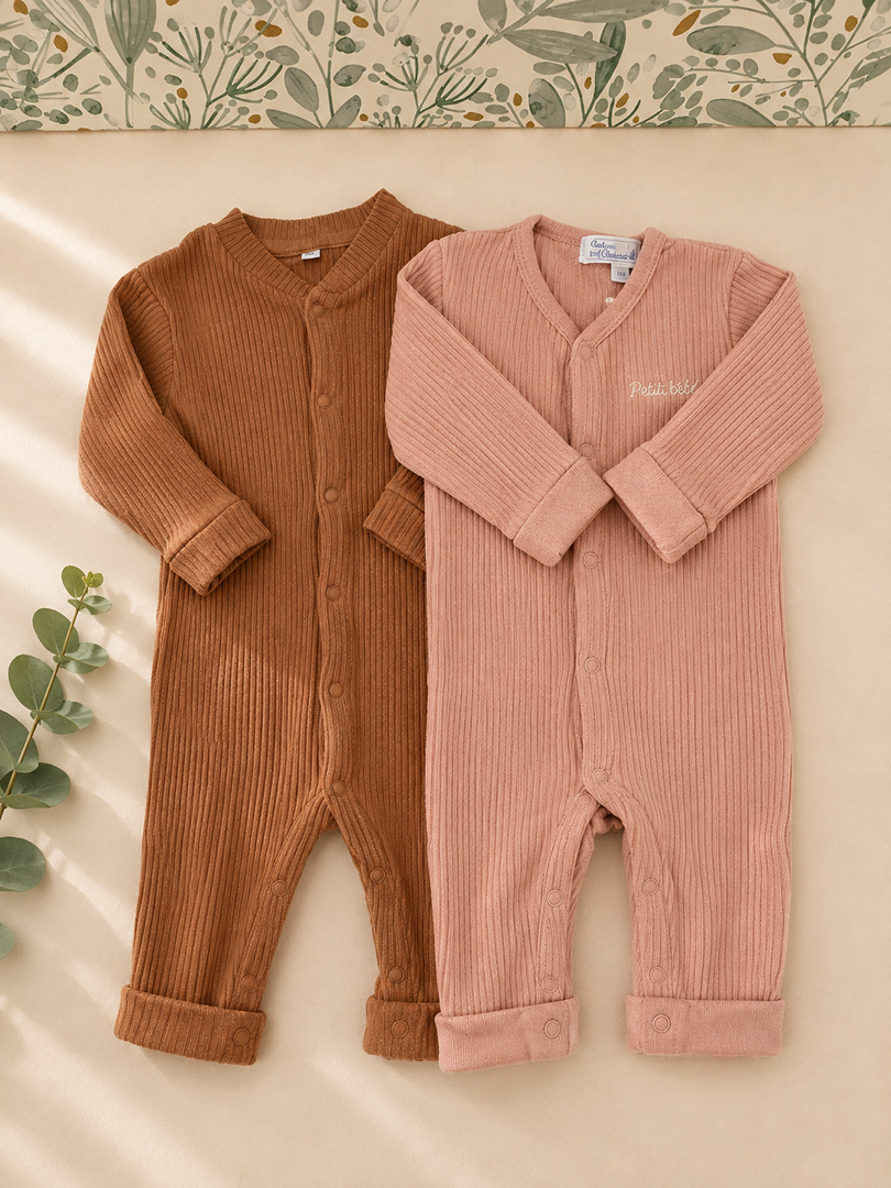 Lot 2 Combinaisons côtelé Fille Mes Petits Cailloux Zeeman 6 Mois mi-saison
