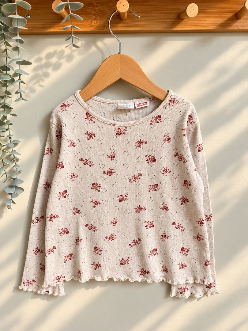T-shirt manches longues fille Zara beige fleuri 5 ans mi-saison