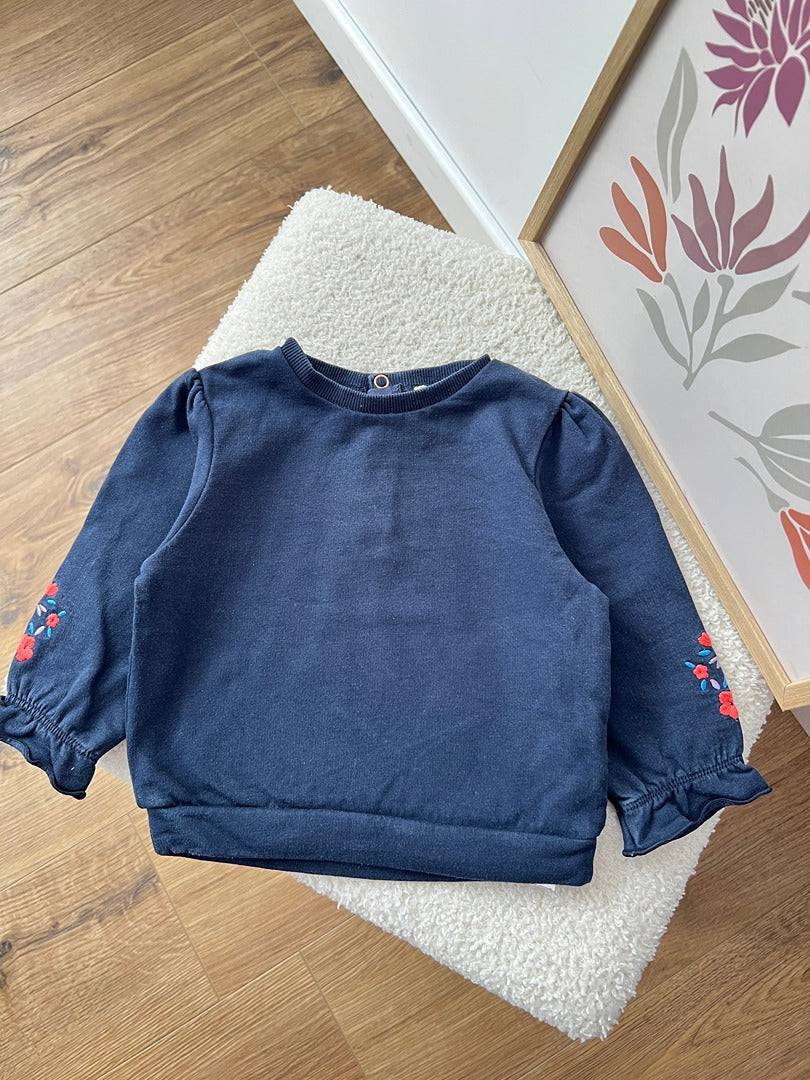 Sweat pull léger fille Carrément Beau 12 mois bleu marine brodé hiver