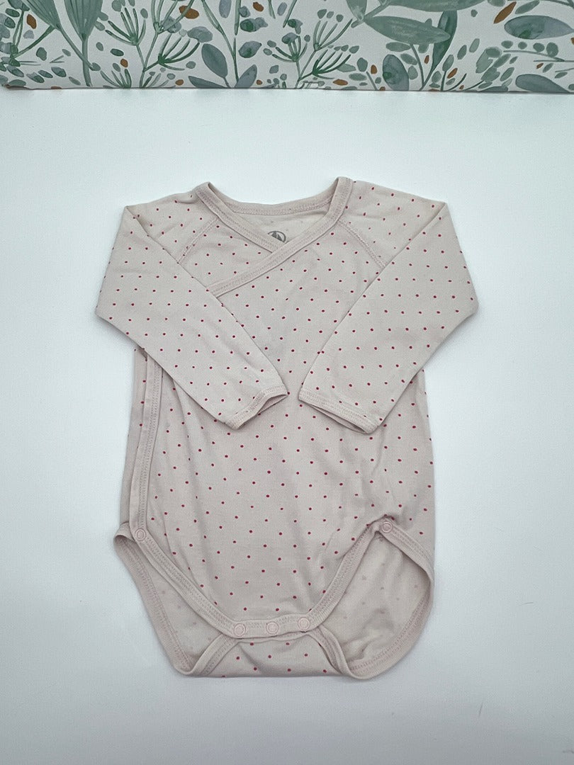 Body croisé Petit Bateau fille 12 mois rose coton manches longues