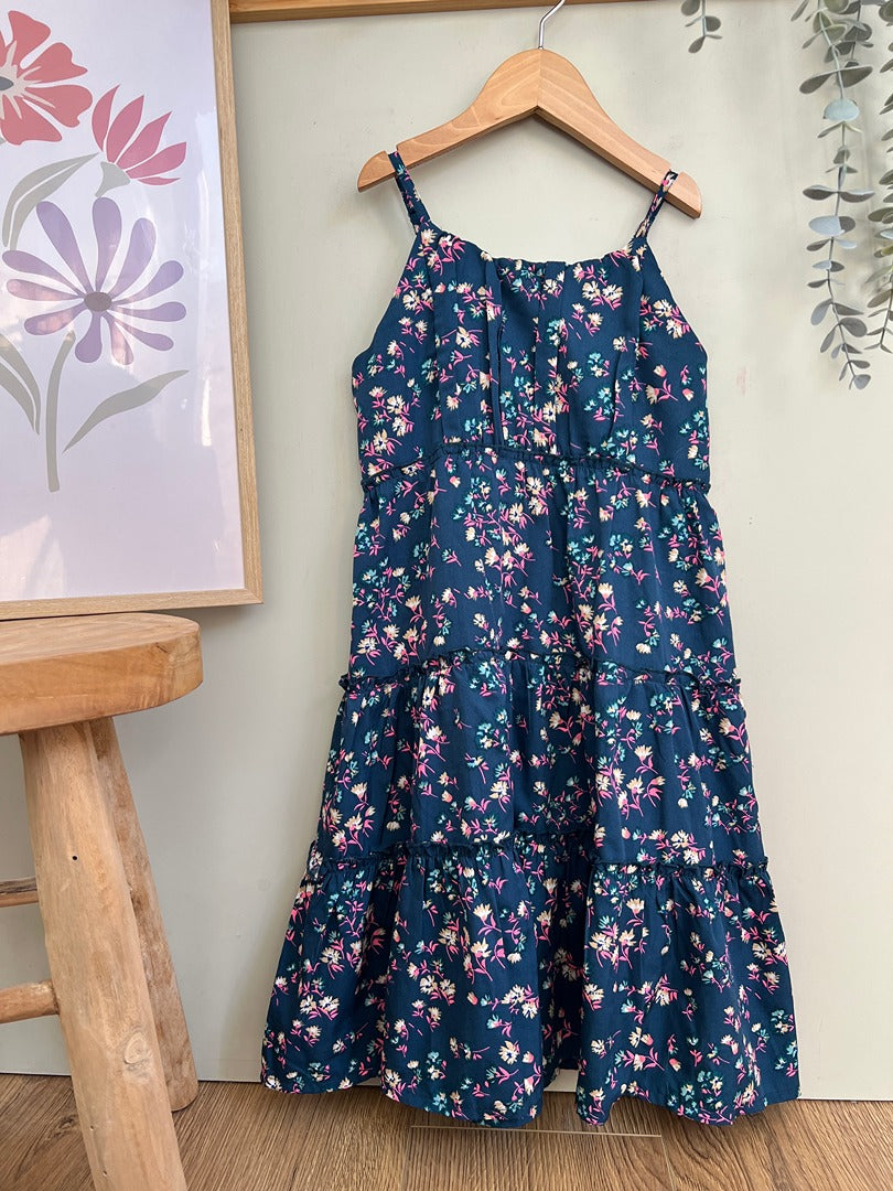 Robe longue fille U essentiel 6 ans bleue marine fleurs été