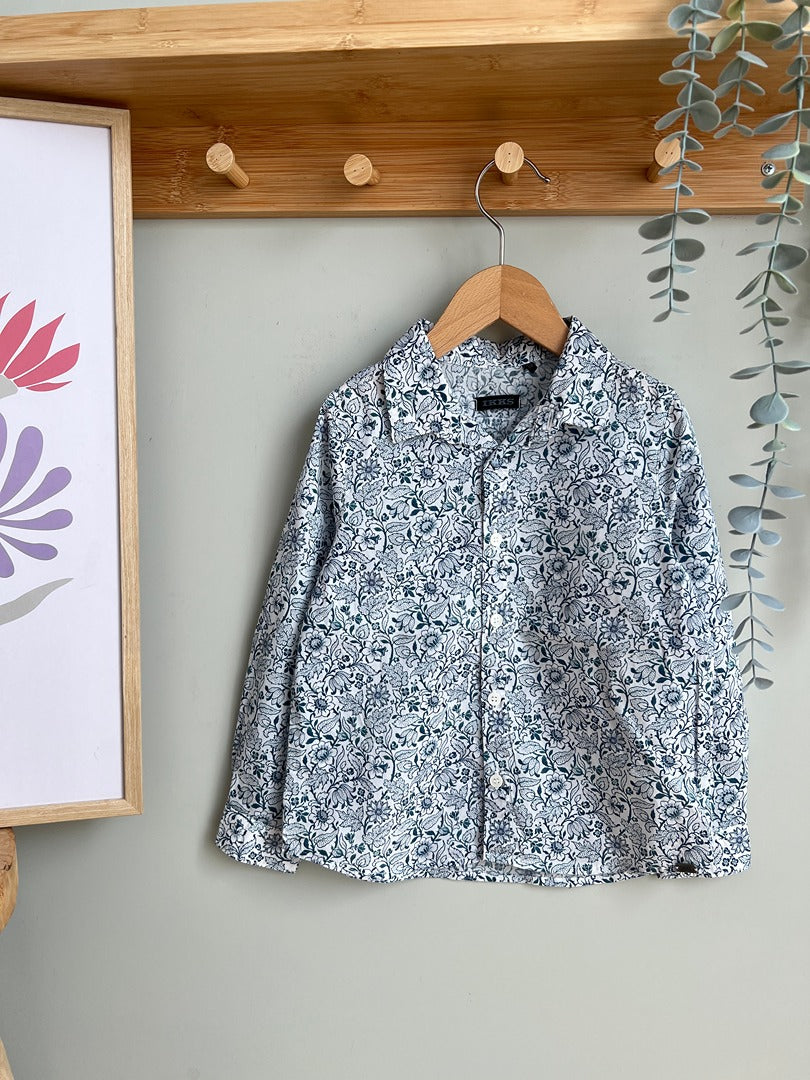 Chemise Ikks 3 ans garçon floral manches longues blanc bleu