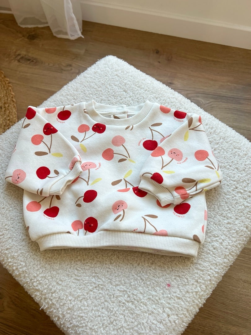 Sweat-shirt pull fille Tape à l'œil crème cerises mi-saison manches longues 3 mois