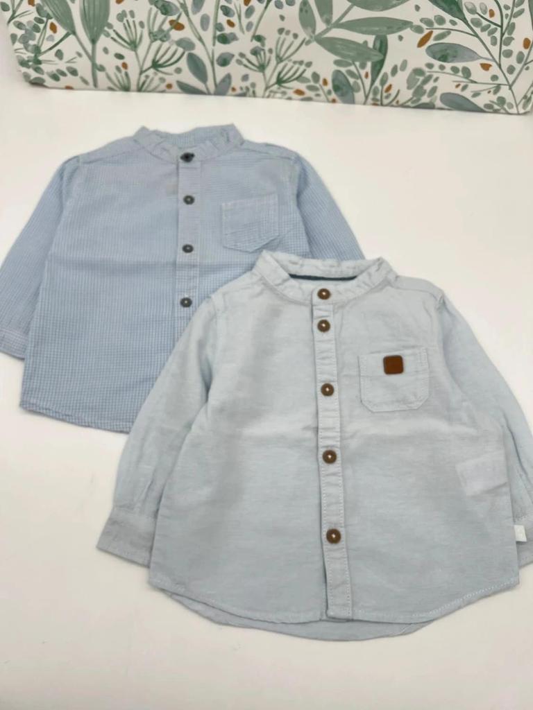 Lot 2 chemise col mao bleu garçon - 6 mois Obaïbi Bout'chou réf 1525-1528