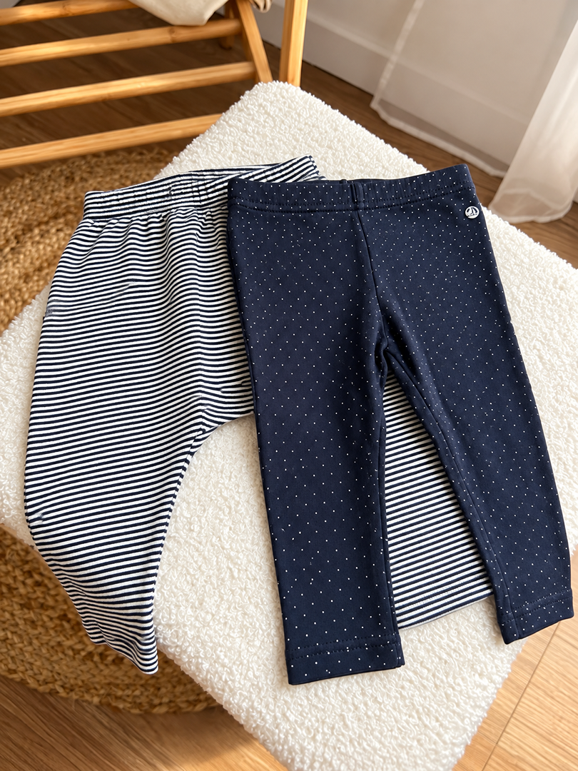 Lot de 2 leggings fille mi-saison Petit Bateau 6 mois très bon état