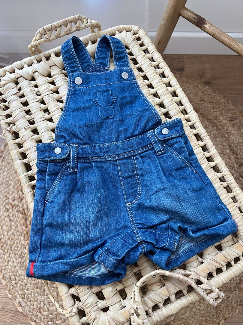 Salopette short en jean Obaïbi fille 3 mois style été bleu