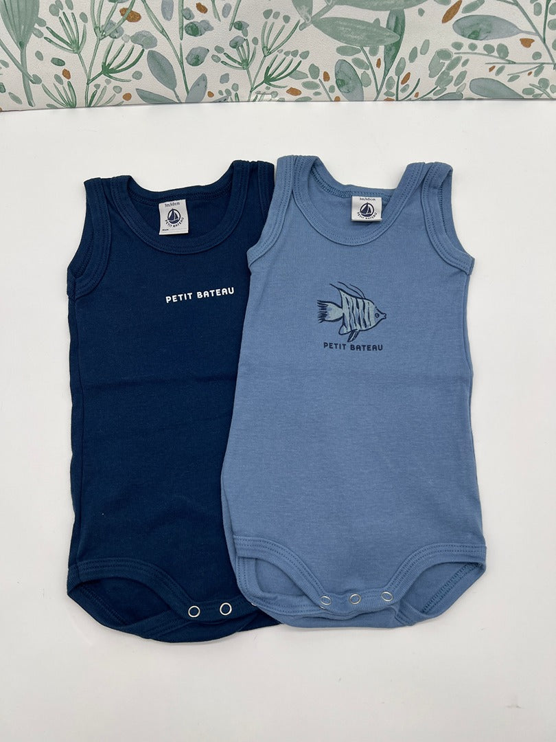 Lot de 2 bodys marcel été Garçon Petit Bateau - 3 mois - Bleu