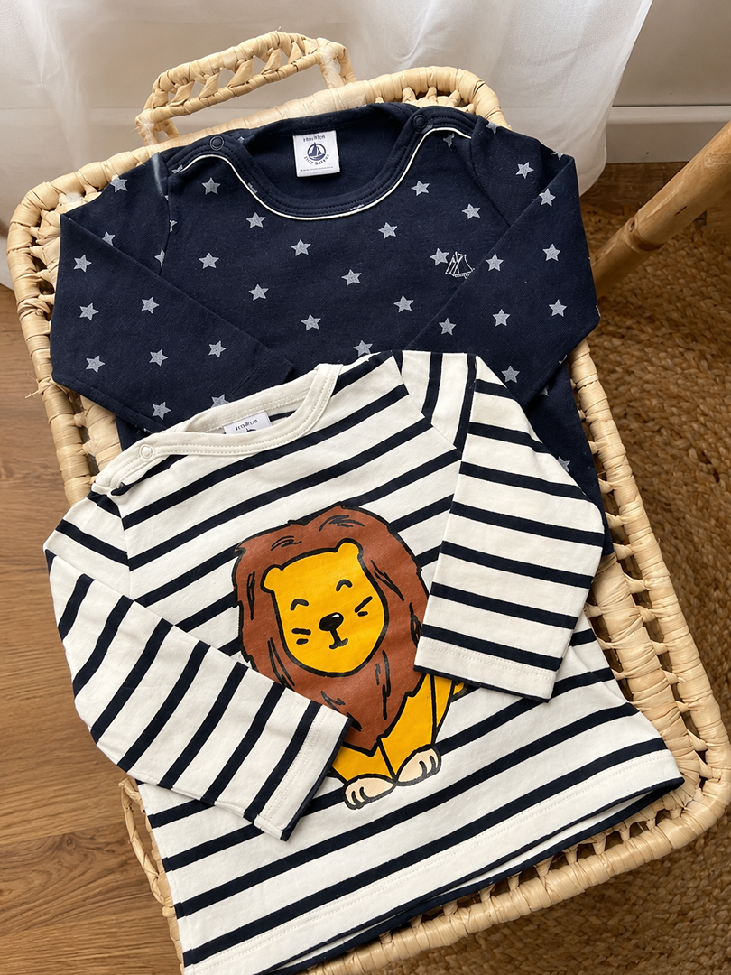 Lot 2 T-shirts Manches Longues Bébé garçon 6 Mois