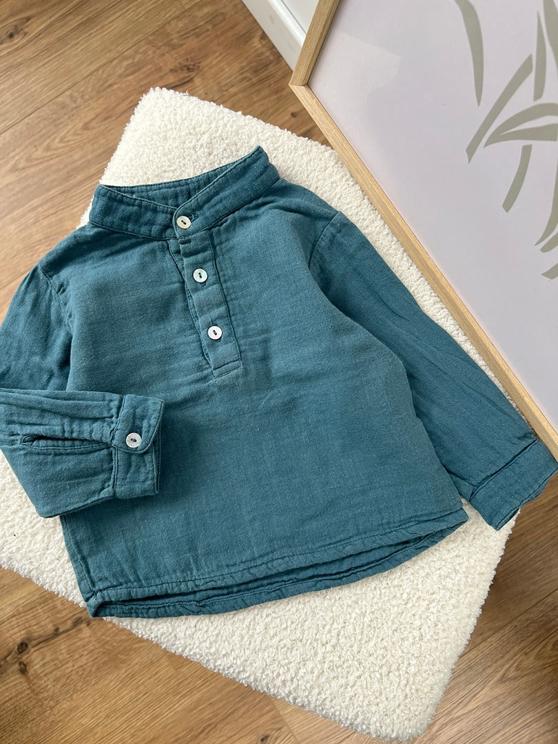 Chemise col Mao garçon poudre Organic - 6 mois - Bleu