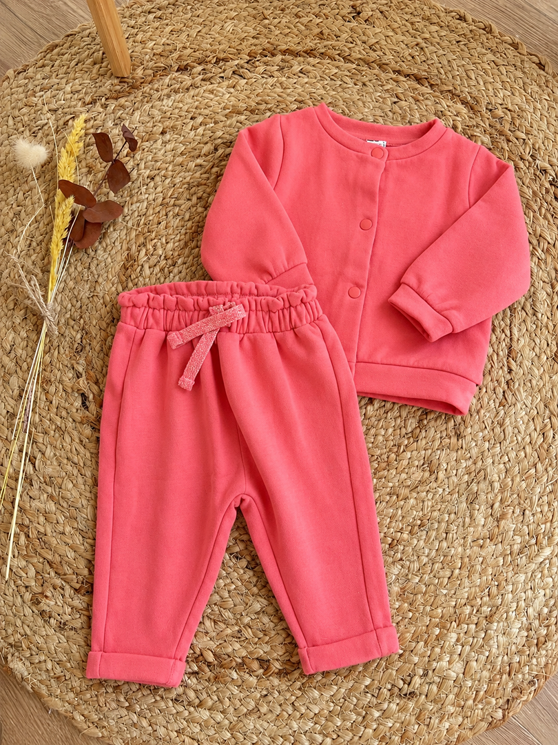 Ensemble corail Tape à l'œil Tao gilet jogging 9 mois fille mi-saison