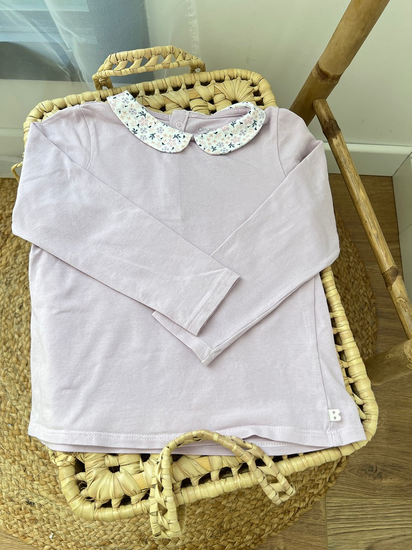T-shirt manches longues joli col fleuri fille Obaïbi - 3 ans - Lila